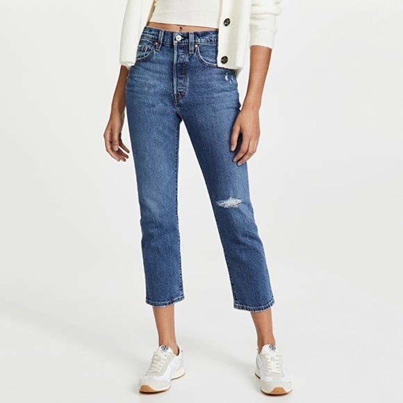 NWT Levi’s 501 High Rise Cropped Jeans In Salsa Middle - Picture 2 of 10